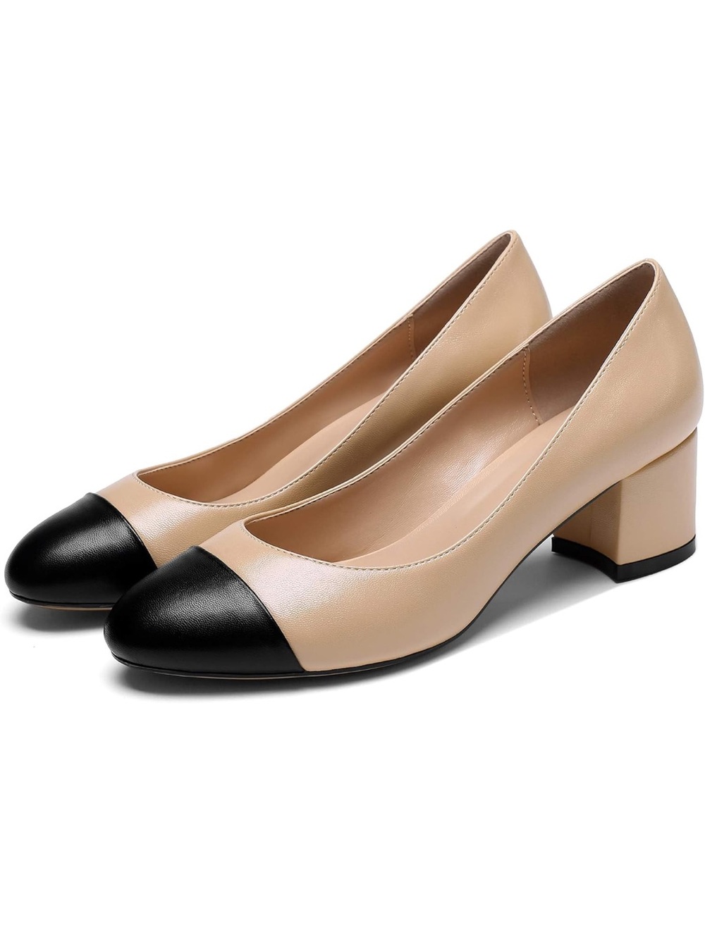 Womens Chunky Block Heel Cap Toe Slip on Pumps for Business Wedding Dress 9 Nude